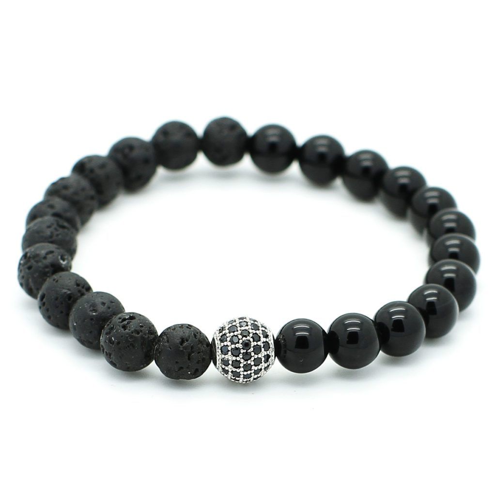 CZ Disco Ball Onyx Beaded Bracelet | Roano Collection